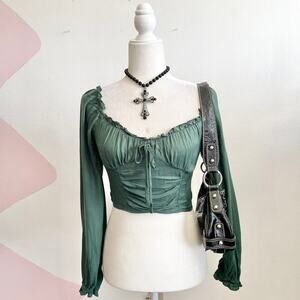 Green Milkmaid Babydoll Puff Sleeve Top Romantic Cottagecore Boho Small
